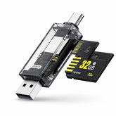 Go-Des GD-DK006 4-in-1 USB & Type-C Card Reader for SD and TF Memory Cards with Transparent Design