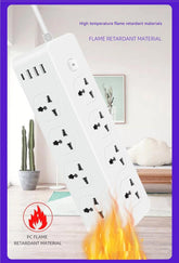 3000W Power Strip Extension with 8 Universal Outlets, 3.1A USB & Type-C Ports, Overload, Surge & Short Circuit Protection for Home & Office - 2 Metres Length