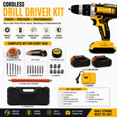 Cordless Impact Drill Driver Kit with 25+3 Torque Settings, 2-Speed Control, 10mm Keyless Chuck, Forward & Reverse, LED Work Light & Complete Accessories