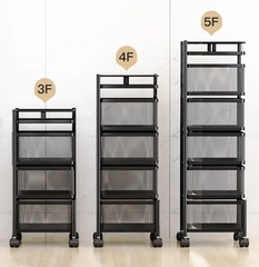 Multi Layer Square Metal Kitchen Storage Rack with Rotating Shelves & Wheels