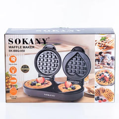 SOKANY 1100W Dual Shape Waffle Maker with Double-Sided Rapid Heating, Non-Stick Food Grade Coating, LED Indicator & Heart and Round Waffle Plates