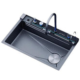 Premium Smart Stainless Steel Kitchen Sink with Waterfall & Pull-Down Faucet, RO Tap, Glass Washer, Draining Baskets, Temperature Display & Controller - 30 x 20 x 10 inch