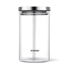 Borosil Classic Borosilicate Glass Storage Jar with Stainless Steel Lid, Microwave Oven & Freezer Safe Food Container