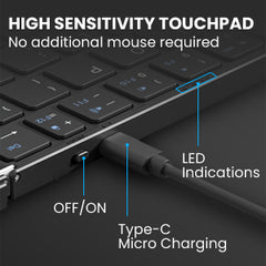 Premium Portable & Foldable Wireless Keyboard with Touchpad, Multi-Device Wireless Connectivity, USB-C Rechargeable, 60H Working Time, Compatible with iOS, Android, Windows & Mac – Portable Travel Gadget - Open Box / New Product