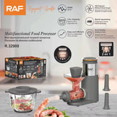 محضر طعام متعدد الوظائف RAF 3 لتر 500 واط سرعتان، مفرمة لحم وصانعة سجق مع خلط 360 درجة ونظام حماية من السخونة الزائدة