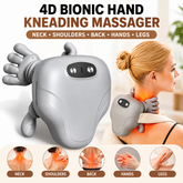4D Bionic Hand Kneading Neck & Shoulder Massager with Hot Compress Heat Therapy, 3 Massage Modes, Soft Silicone Massage Fingers, 15-Minute Auto Shut-Off, Ergonomic Wearable Design, Low-Noise Operation & Type-C Rechargeable Multi-Body Massage Device