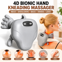 4D Bionic Hand Kneading Neck & Shoulder Massager with Hot Compress Heat Therapy, 3 Massage Modes, Soft Silicone Massage Fingers, 15-Minute Auto Shut-Off, Ergonomic Wearable Design, Low-Noise Operation & Type-C Rechargeable Multi-Body Massage Device