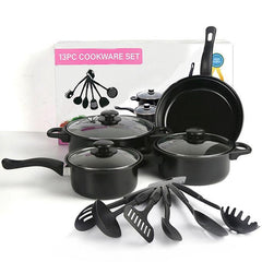 13-Piece Non-Stick Metal Cookware Set with Tempered Glass Lids, Comfort-Grip Handles & Eco-Friendly Coating – Sizes from 14 cm to 22 cm