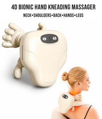 4D Bionic Hand Kneading Neck & Shoulder Massager with Hot Compress Heat Therapy, 3 Massage Modes, Soft Silicone Massage Fingers, 15-Minute Auto Shut-Off, Ergonomic Wearable Design, Low-Noise Operation & Type-C Rechargeable Multi-Body Massage Device