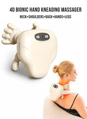 4D Bionic Hand Kneading Neck & Shoulder Massager with Hot Compress Heat Therapy, 3 Massage Modes, Soft Silicone Massage Fingers, 15-Minute Auto Shut-Off, Ergonomic Wearable Design, Low-Noise Operation & Type-C Rechargeable Multi-Body Massage Device