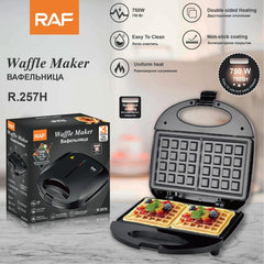 RAF R.257H 750W Electric Waffle Maker with Double-Sided Heating, Non-Stick Coated Plates, Fast Even Cooking, Safety Lock & Power Ready Indicator Lights
