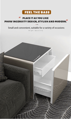 Mini Smart Refrigerator Coffee Table with Built-in 30L Refrigerator Drawer, USB & Wireless Charging Station, and LED Display Control - Open Box / New Product