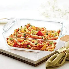 Borosil Square Borosilicate Glass Baking and Serving Dish with Handles, Microwave Oven Safe Heat Resistant Cookware
