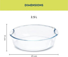 Borosil Round Glass Baking Dish 2.5 Litre Microwave Safe Oven Safe Transparent Heat Resistant Glass Cookware
