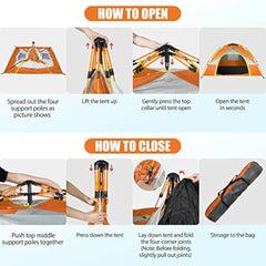 Instant Pop-Up Outdoor Camping Tent with Sunshade for 4 Persons - 210 x 210 x 140 cm