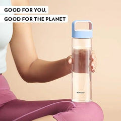 Borosil Neo 550ml Borosilicate Glass Water Bottle with Leakproof Airtight Lid, Fridge Safe Wide Mouth Clear Bottle