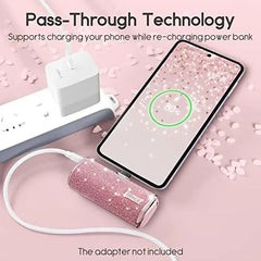 شاحن متنقل iWALK USB C، بنك طاقة صغير مدمج للغاية سعة 4500 مللي أمبير في الساعة، حزمة بطارية لامعة متوافقة مع iPhone 16/15، 16 Plus، 16 Pro، 16 Pro Max، Samsung Galaxy S25، S24، S23 Ultra Z Flip5، وردي
