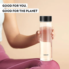 Borosil Neo Borosilicate Glass Water Bottle 550 ml with Black Stainless Steel Lid, Freezer & Dishwasher Safe