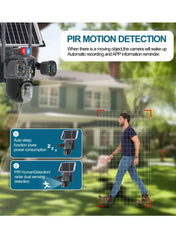 6MP 4G Dual Lens AI Solar Powered Outdoor Security Camera with 4G SIM Connectivity, 8000mAh Battery, PIR Human Motion Detection, Pan Tilt Rotation, Two-Way Audio, Three Screen Display, Full Color Night Vision & TF Card Supported