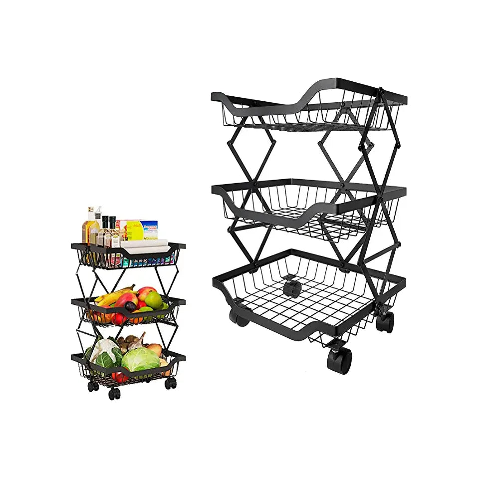 3 Layer Adjustable Foldable Movable Storage Rack for Kitchen Use