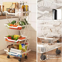 4 Layer Adjustable Foldable Movable Storage Rack for Kitchen Use