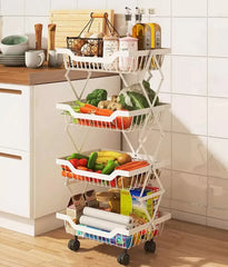 4 Layer Adjustable Foldable Movable Storage Rack for Kitchen Use