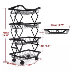 4 Layer Adjustable Foldable Movable Storage Rack for Kitchen Use