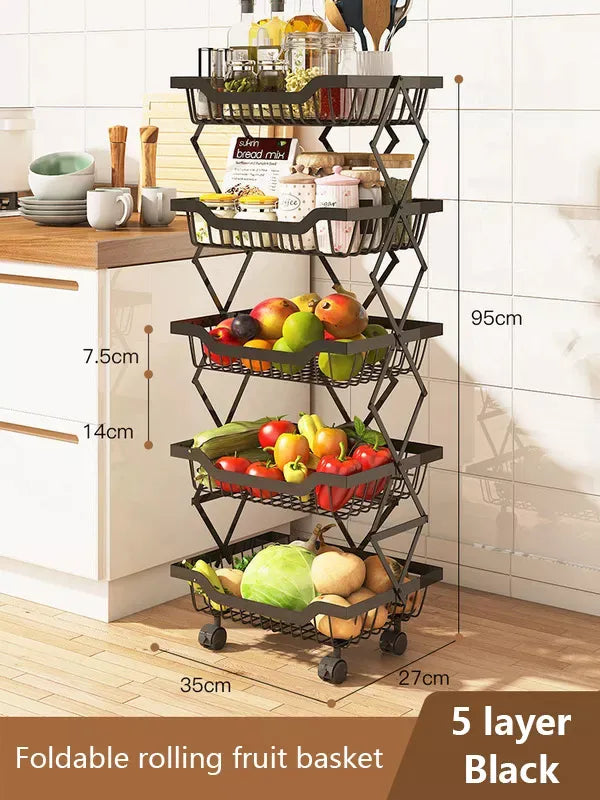5 Layer Adjustable Foldable Movable Storage Rack for Kitchen Use
