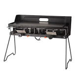 Portable & Foldable Windproof Double Head Butane Gas Stove with Plate for Outdoors & Camping