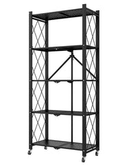 Multi Layer Foldable Metal Storage Rack Organizer with Wheels