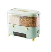 Double Compartment Dispenser & Storage Container for Rice, Cereal & Grains with Transparent Window and Lid