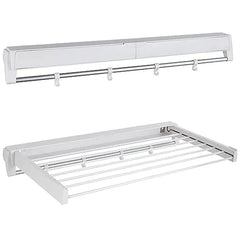 Foldable Wall Mounted Clothes Drying Rack with Hooks - 80cm