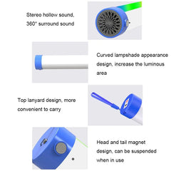 مكبر صوت بلوتوث أنبوبي بإضاءة LED RGB مغناطيسية مع صوت محيطي 360 درجة - مصباح طوارئ محمول، تصميم معلق وبطارية قابلة لإعادة الشحن بسعة 1500 مللي أمبير