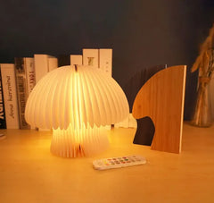 Mushroom Folding Wooden Book Lamp with Remote - Multicolor LED Night Light