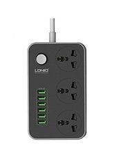 LDNIO Advanced Power Strip with 3 AC Outlets, 6 USB Ports, Surge Protection & 2-Meter Cable - 2500W