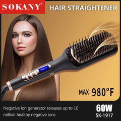 Sokany 2-IN-1 Heated Hot Air Hair Straightening Comb with Far Infrared and Negative Ionic Technology