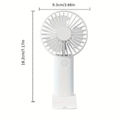 3-in-1 Portable USB Rechargeable Handheld Mini Fan with 3 Adjustable Speeds, Quiet Cooling, Built-In Mobile Phone Holder, Detachable Desktop Stand & Lightweight Travel Design