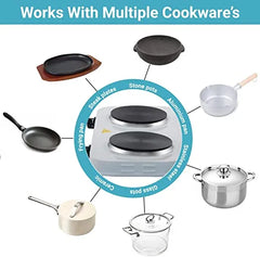 Electric Double Hot Plate Cooking Stove - Cast Iron Hot Plates with Thermostats, Stainless Steel Ho