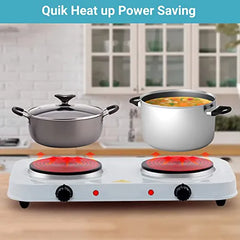 Electric Double Hot Plate Cooking Stove - Cast Iron Hot Plates with Thermostats, Stainless Steel Ho