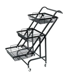 3 Tier Adjustable & Foldable Kitchen Storage Metal Rack Organizer Trolley with Wheels