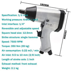 Pneumatic Air Impact Wrench Tool 1/2 Inch With Complete Kit