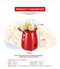 Sonifer 1200W Mini Portable Hot Air Oil Free Popcorn Maker Machine
