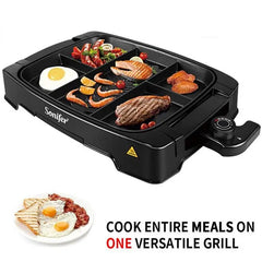 Sonifer Electric Multi Portion Grill with Adjustable Temperature, Non-Stick Coating & Detachable Thermostat - 1500W