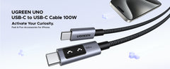 كابل شحن سريع USB-C إلى USB-C من UGREEN Uno، أقصى 5 أمبير، 2 متر، 100 واط - أسود