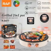 RAF R.5477 2-in-1 Electric BBQ Grill & Hot Pot 38CM Non-Stick Cooking Plate 2L Capacity Dual Temperature Control 1600W Tabletop Cooker