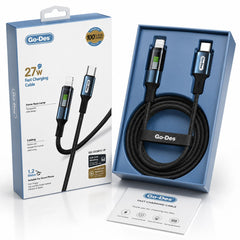 The Go-Des USB-C to Lightning cable supports 27W PD charging and synchronized data transmission. Its 1.2-metre braided construction provides flexible, anti-winding performance for comfortable everyday handling. A transpare