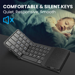 Premium Portable & Foldable Wireless Keyboard with Touchpad, Multi-Device Wireless Connectivity, USB-C Rechargeable, 60H Working Time, Compatible with iOS, Android, Windows & Mac – Portable Travel Gadget - Open Box / New Product