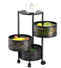 Multi Layer Round Metal Kitchen Storage Rack with Rotating Shelves & Wheels