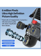 6MP 4G Dual Lens AI Solar Powered Outdoor Security Camera with 4G SIM Connectivity, 8000mAh Battery, PIR Human Motion Detection, Pan Tilt Rotation, Two-Way Audio, Three Screen Display, Full Color Night Vision & TF Card Supported