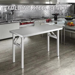 Heavy Duty Folding Stainless Steel Multi-Purpose Table with 150 KG Load Capacity, 4 CM Thickened Tabletop, Double-Spring Folding Support & Anti-Slip Feet